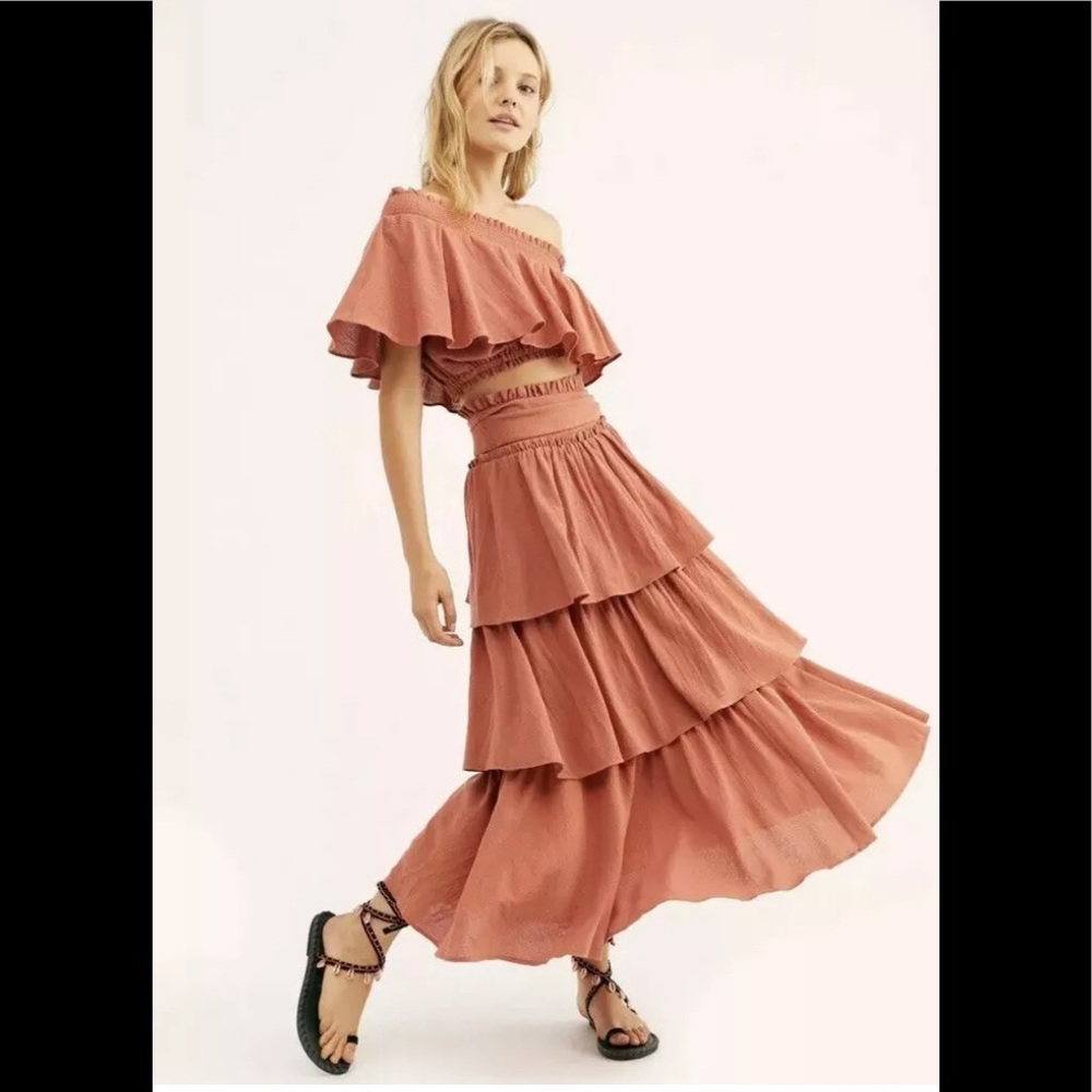 Free People Ruffled Skirt Set in Terracotta